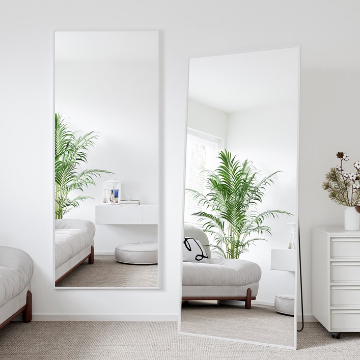 뷰티피크 직사각형 전신거울 3in1 스탠드 벽걸이 거치형 강화안전유리, 화이트
