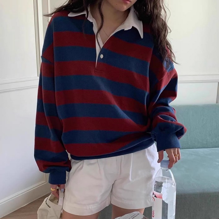 퀸앤조이 베르티 스트라이프 카라넥 맨투맨