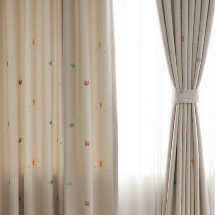 메종텍스타일 프리미엄 키즈커튼 쥬 동물친구들 자수 암막커튼 아일렛형