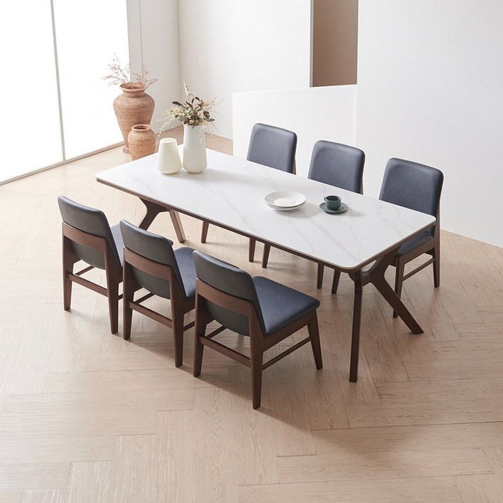 라로퍼니처 리버트 1900 포세린 통 세라믹 패밀리 6인 낮은 식탁 세트