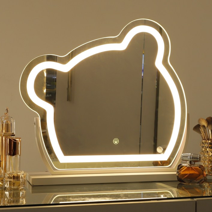 FENCHILIN 곰돌이 LED 화장경 스마트 터치스크린 거울 조명화장 거울 40cm x 40cm, 흰색