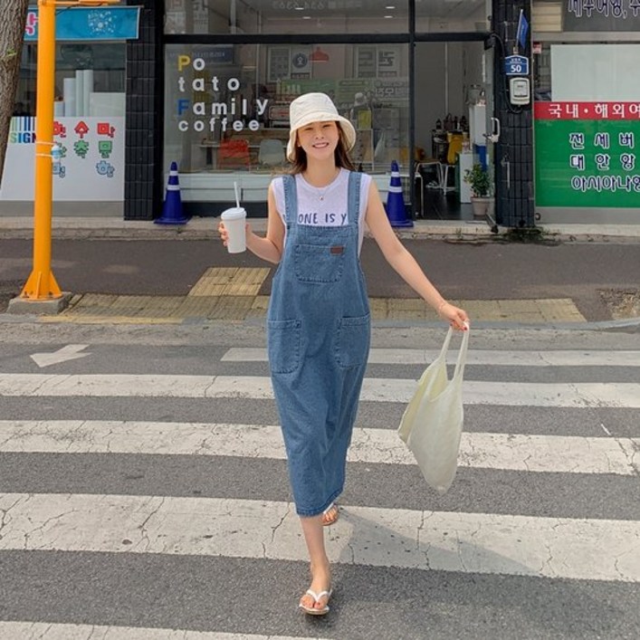 [메이블루] 오버롤 포켓 데님원피스