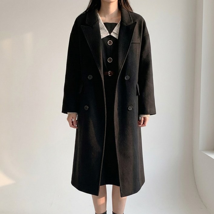 빅사이즈 여성 모직 겨울 누빔안감 롱코트 J1238 데초르