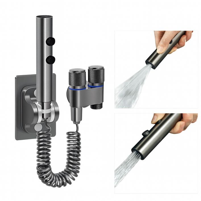 리빙체인지 욕실 스프레이건 청소건  코일호스  T밸브  거치대, 메탈, 1개