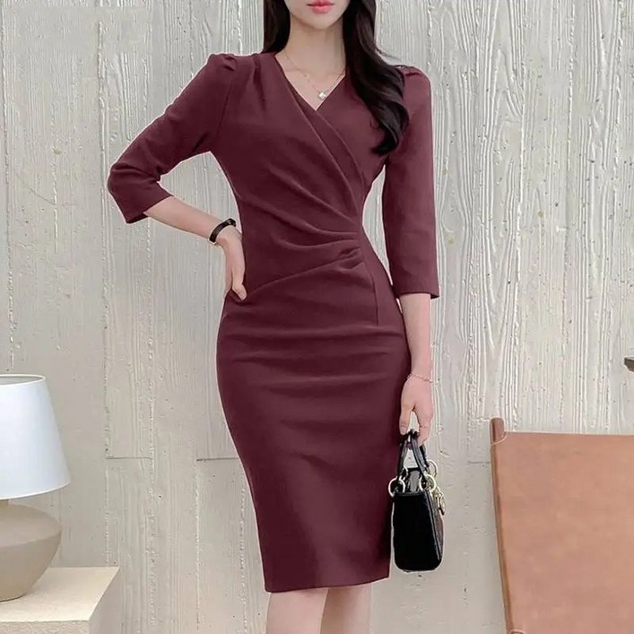 S5XL 빅사이즈 아나운서 스타일 정장원피스 오피스룩, 하객룩, 타이트, 상견례룩,면접룩, H라인, 미니원피스,여성드레스