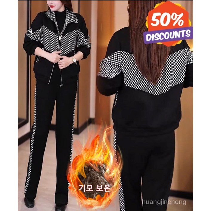 1/1+1 가성비 세트 여성용 기모 캐주얼 자켓 와이드 팬츠 세트 여성투피스세트