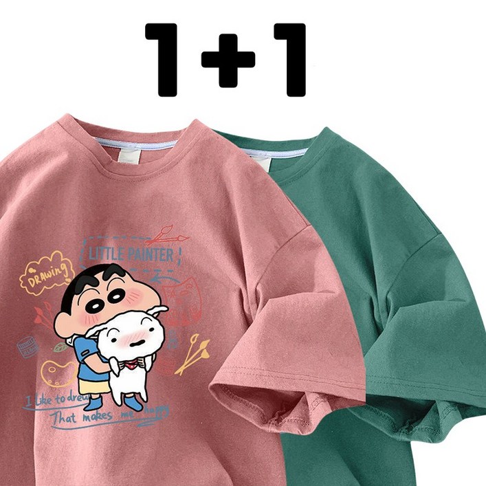 11 짱구티셔츠 커플 반팔티 남여공용 순면 프린팅 반팔
