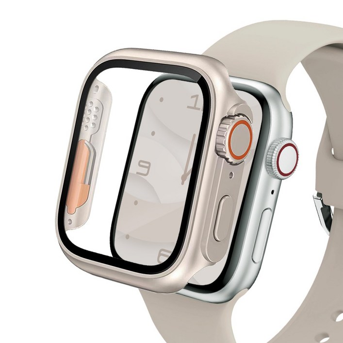아이메이드잇 애플워치 호환 울트라 스타일 강화유리 9H 풀커버 케이스, 스타라이트, 1개