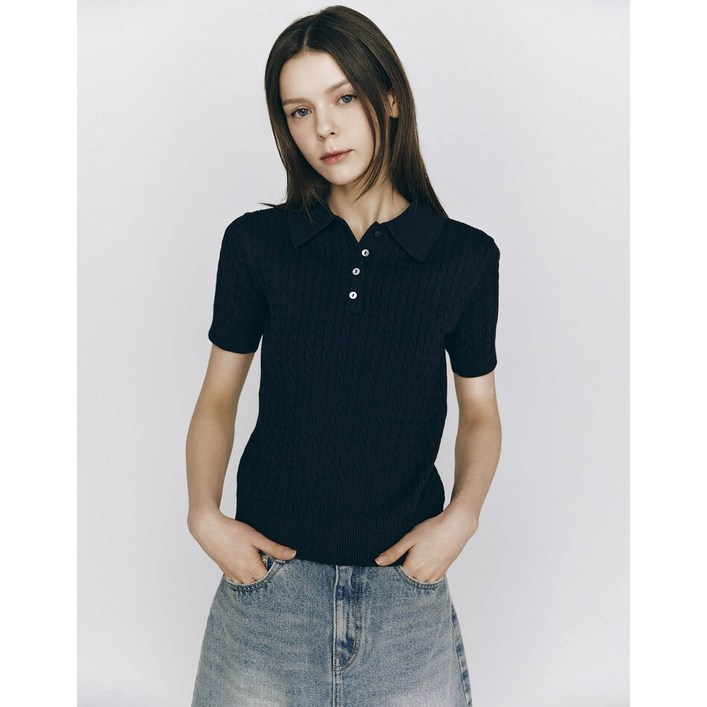 지오다노 2025 NEW 여자 꽈배기 반팔 카라니트 스웨터 355530 6칼라