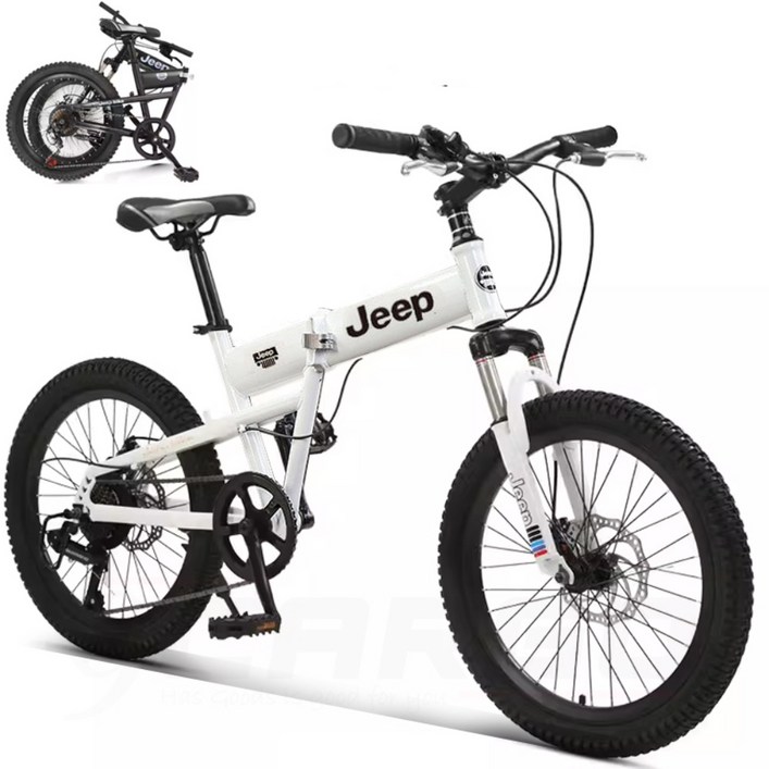 JEEP MTB자전거 접이식자전거 7단 기어 미니 18인치 20인치, 화이트스포크 휠