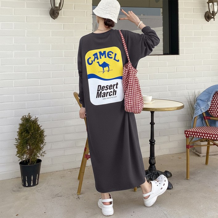 데일리앤 마르크 여성 빅사이즈 프린트 긴팔 롱 원피스 임부복