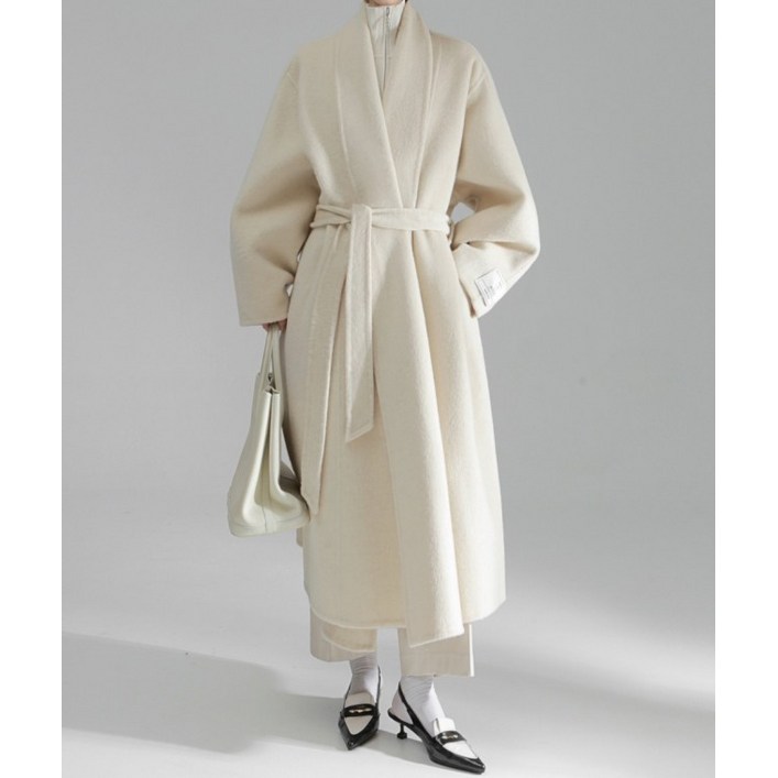 프리미엄 원숄더 울 블렌드 로브 핸드메이드 코트 - 울코트, 오버핏코트, 롱코트