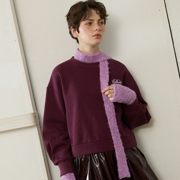 [3 colors] Lipbbam 코튼 더블소프트 플리스 기모 퍼프 슬리브 크롭 맨투맨 LTW015