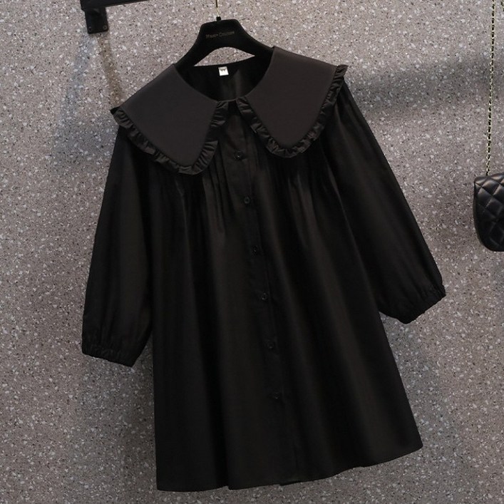 ZENCY 젠시 미니 빅카라 원피스 롱셔츠 롱블라우스