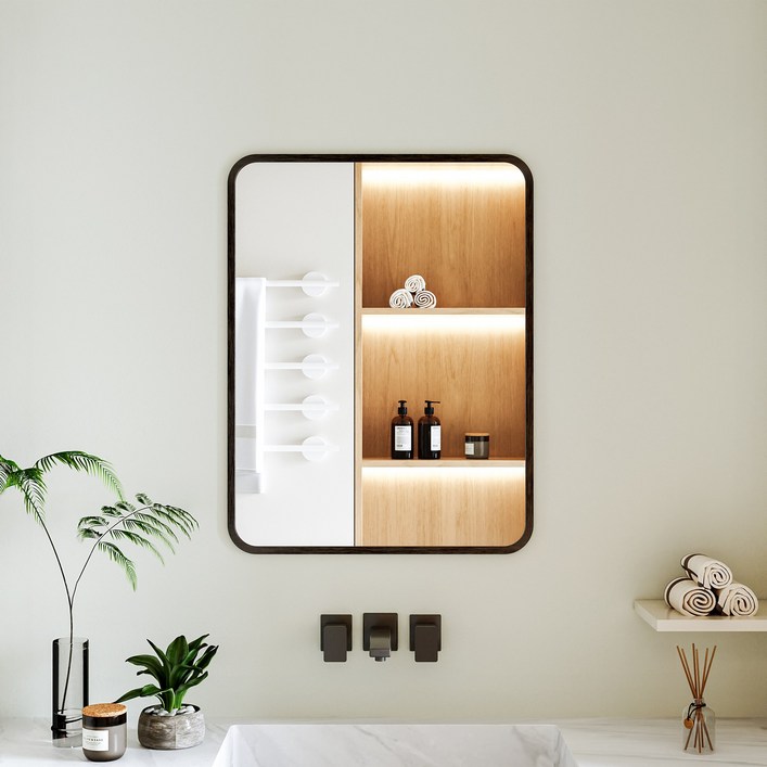 뷰티피크 라운드형 벽거울 화장대거울 욕실거울 강화안전유리, 블랙45cm