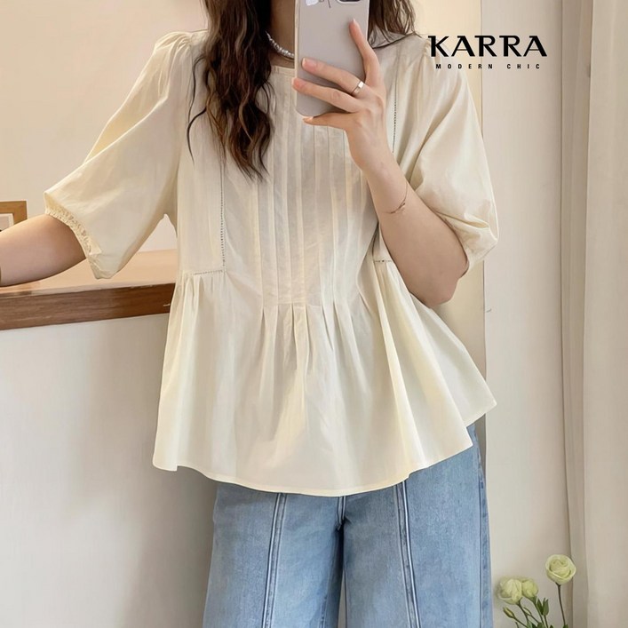 KARRA 핀턱와이드퍼프블라우스KB4MBL174C KARRA 핀턱와이드퍼프블라우스KB4MBL174C
