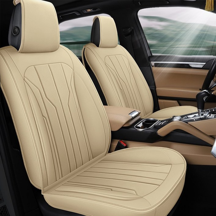 Novaseed 새로운 우아한 인조 가죽 자동차 시트 커버, 세단, SUV 등에 적합, 클래식 스타일, 간편한 설치, Beige, 2개