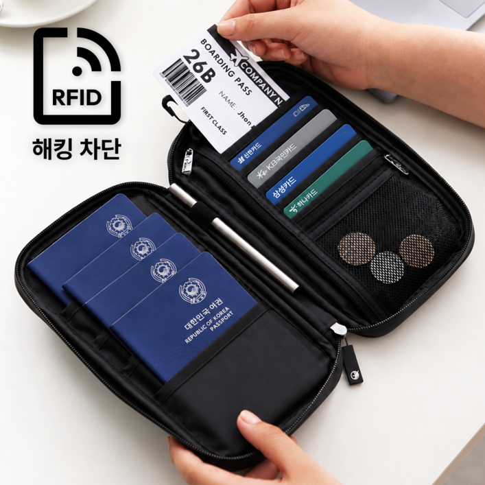 로렌드 RFID 차단 가족 여행용 여권케이스 지갑