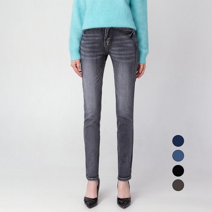 엘블로썸 여성 겨울기모 스판좋은 히든밴드 슬림일자 청바지 기본롱