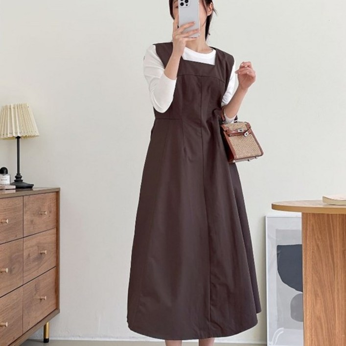 스퀘어 민소매 에이라인 바스락 벨트포함 아노락원피스