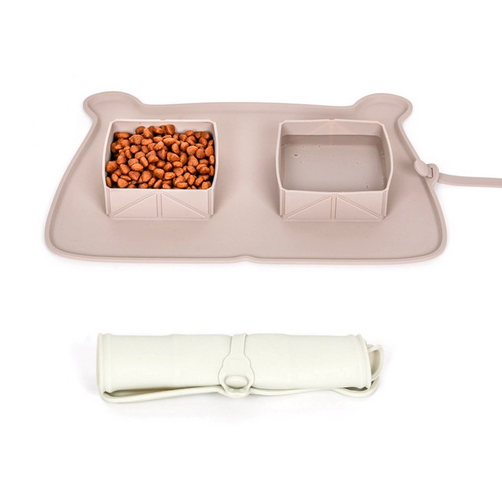 스토어베리 휴대용 실리콘 강아지 밥그릇 물그릇, 1개, 라이트 브라운