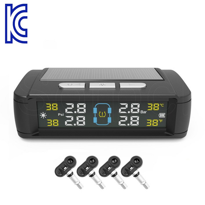 TPMS 센서 타이어 모니터 압력 공기압 온도 측정기 태양열충전 경보장치