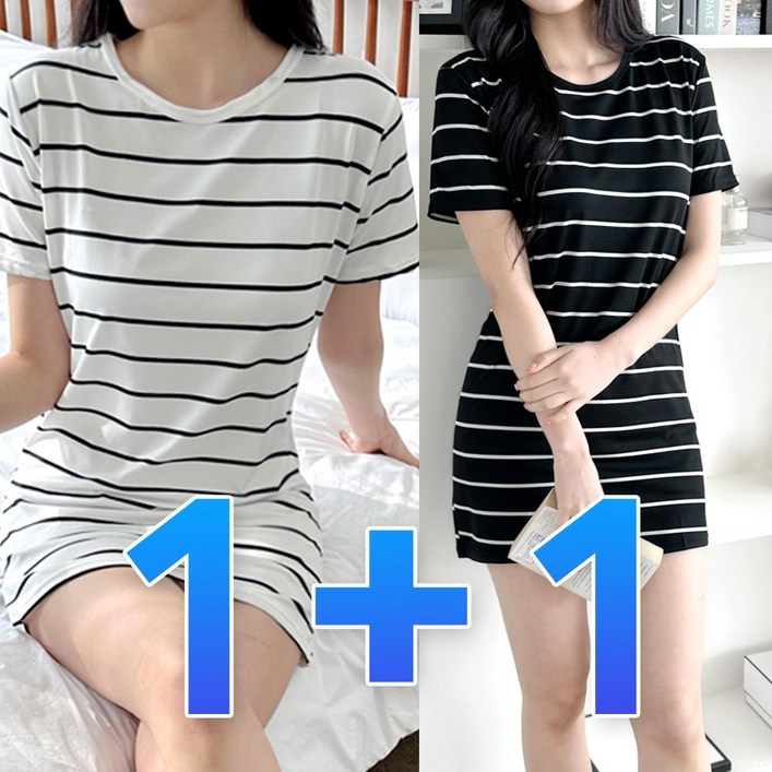 11 캐주얼 반팔 원피스 스트라이프 미니 스커트