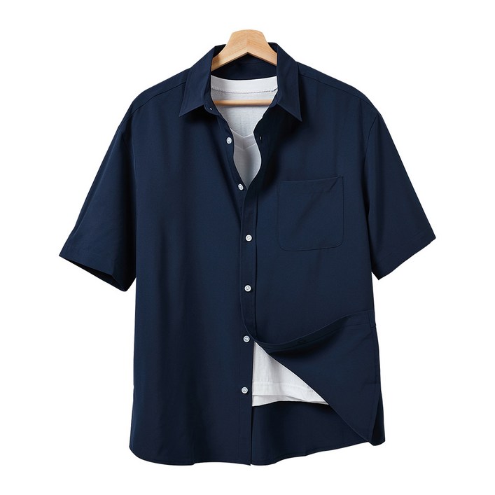 핫코드 남성용 여름 오버핏 스판 링클프리 빅사이즈 반팔셔츠