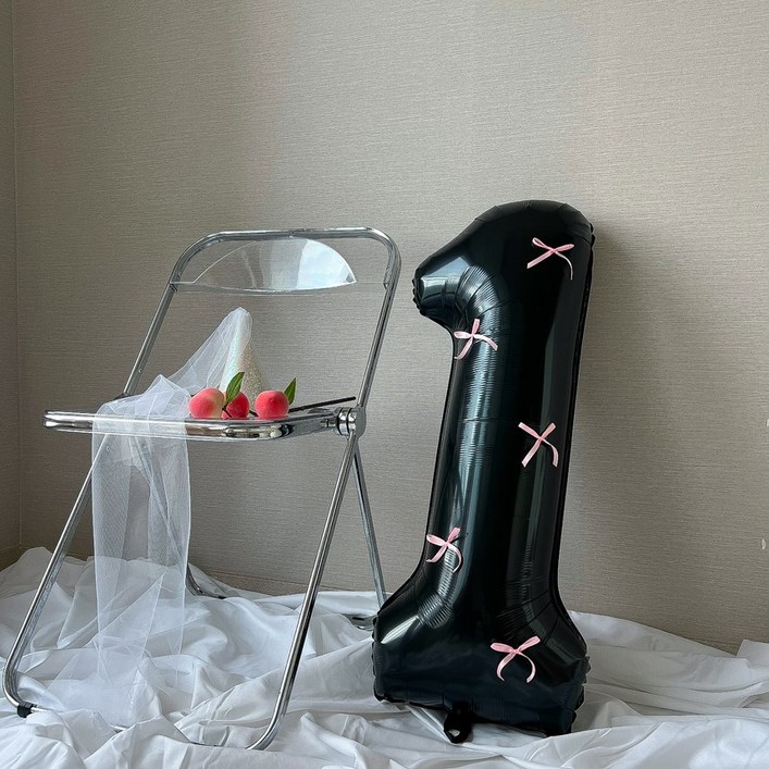 숫자풍선 생일풍선 대형 리본 생일파티용품 이벤트, 블랙핑크리본