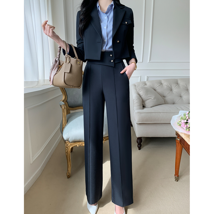 비비디아 Bibidia 여성 긴팔 크롭 자켓 정장 상하의 쇼트상의+바지세트  오피스룩 하객룩(S~2XL) 5436