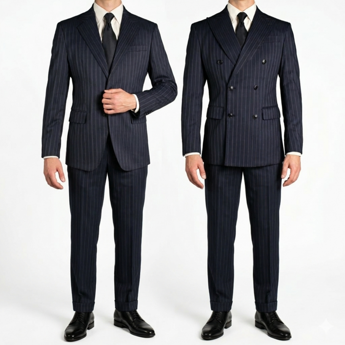 브랜드라인 봄 가을 사계절 싱글 더블 네이비스트라이프 세미슬림핏 남자 정장 세트 수트