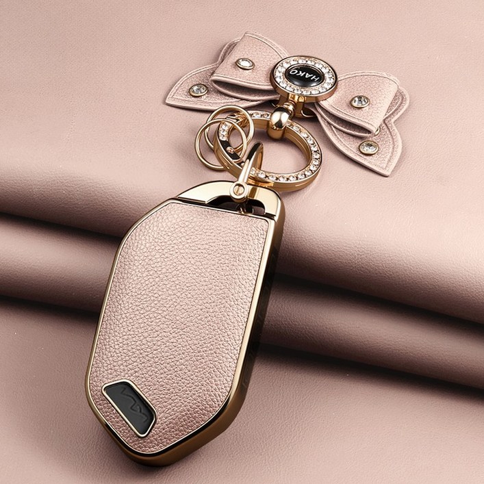 HAKO 소프트 가죽TPU 차키케이스+나비키링 (기아호환), K-10(4버튼), 핑크베이지