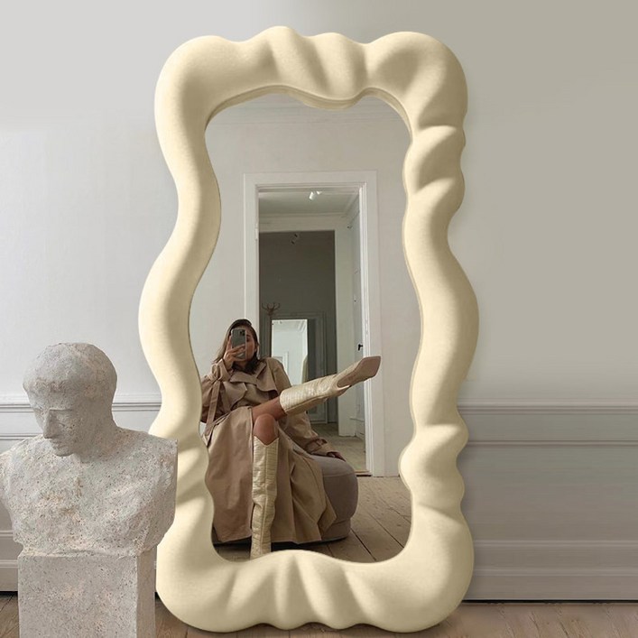 비정형거울 웨이브 미러 편집샵 스탠드 전신거울 현관 오프화이트 80x180cm, 100x180cm 화이트