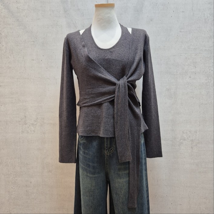 밸리걸 홀터 탑 니트 가디건 세트 609580