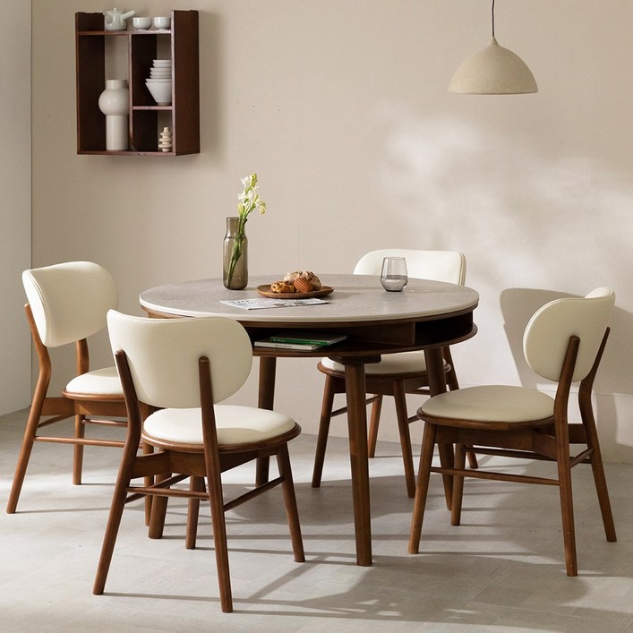 라움에스알 데이지 원형 수납 양면 세라믹식탁 테이블 4인용 1000월넛