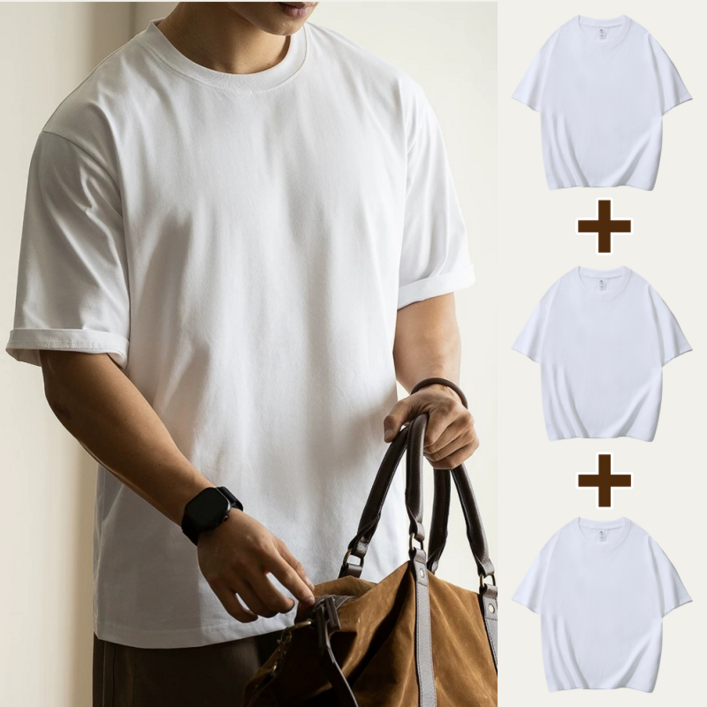Sevenmoon 베이직 남녀공용  220g 코튼 순면 티셔츠 라운드  반팔티  3장