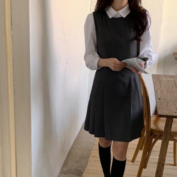 가을 겨울 하객룩 뷔스티에 나시원피스 상견례원피스 데이트룩 플리츠 라운드넥 원피스 024090501