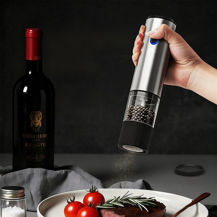 SMABAT 전동 소금 후추 그라이더 후추통 스텐 후추 그라이더 굵기 5단계 조절 TypeC 충전