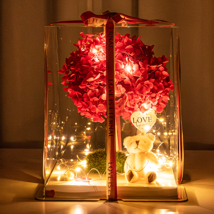마음담은집 1000일화 프리저브드 LED 안개꽃다발, 수국 레드 마음담은집 1000일화 프리저브드 LED 안개꽃다발, 수국 레드