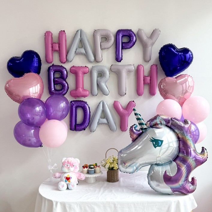 쏙쏙마켓 생일파티 풍선세트 홈파티 축하 이벤트 파티용품 풀세트, 유니콘 생일풍선세트