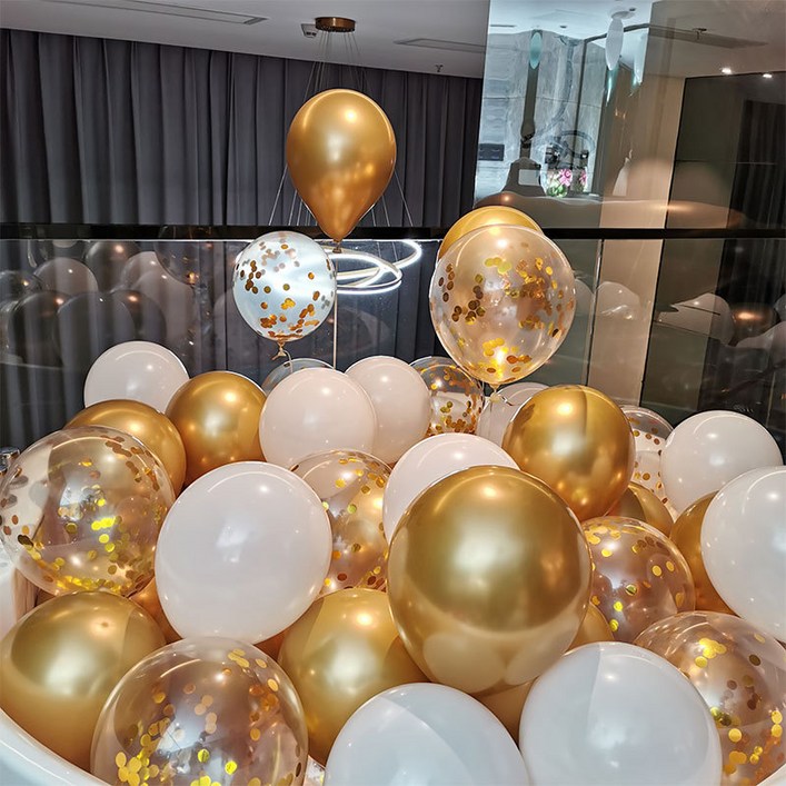 흔한자매 생일파티풍선 50개입 돌잔치 연말파티 송년파티 리본세트