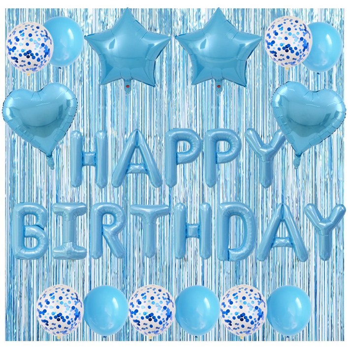 하트 스타 HBD 생일축하 은박풍선 세트 [에브리띵스마일] 1219, 1세트, 스카이블루 풍선 커튼