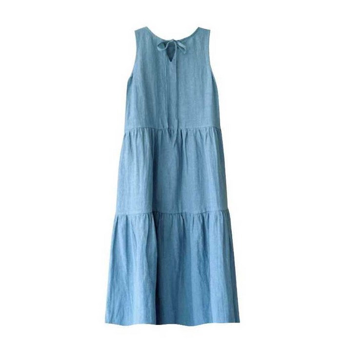 린넨 오브제원피스 휴가 민소매 롱 드레스