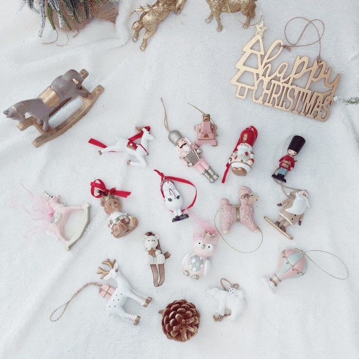 크리스마스 친구 오너먼트 병정 사슴 산타 눈사람 트리 장식 인테리어 소품 디자인 상품, 핑크부엉이