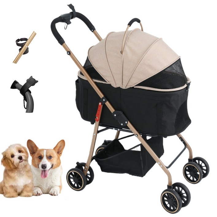 MILA&LOUIS 2025최신 강아지 유모차 애견유모차 원터치 퀵폴딩 강아지유모차 분리형 프리미엄 소중형견 접이식 개모차, 골드, 1개