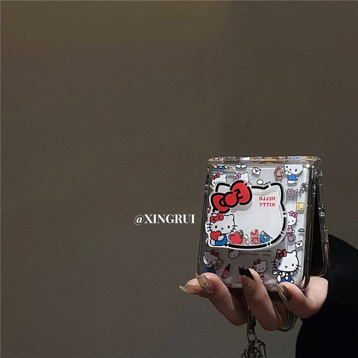 헬로키티 갤럭시z플립 4567 거치대 스트랩 케이스