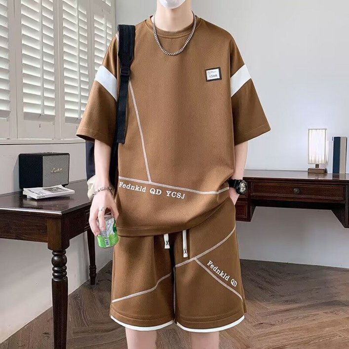 Skyciky 여름 남자 트레이닝 캐주얼 정장 와이드 투피스 반팔 반팔 반바지 LL28