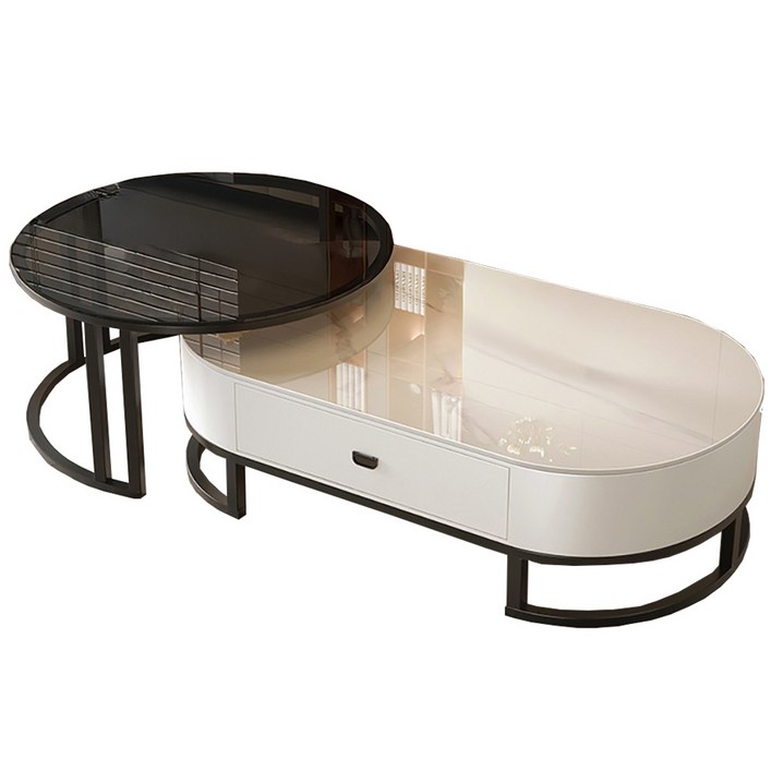 라시에 프리미엄 거실테이블 2종세트 서랍 수납 소파테이블 호텔식 북유럽 모던 홈카페 인테리어, 블랙프레임화이트박스베이지베이지