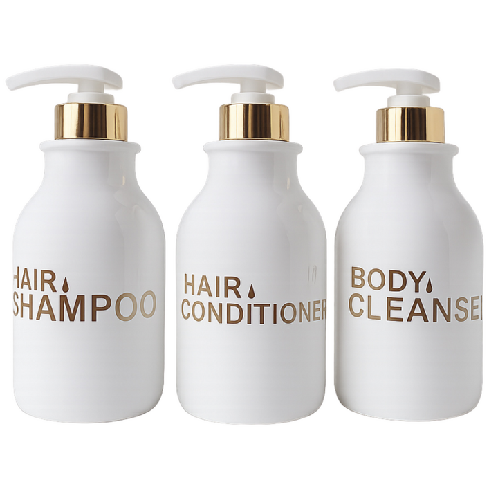 호텔 욕실 디스펜서 홈스토킹 샴푸통 500ml 공병 3종 세트, 화이트 골드 볼드, 1세트