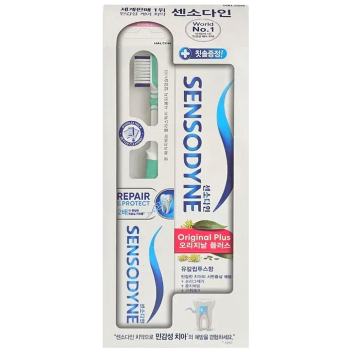 센소다인 칫솔 패키지 리페어 앤 프로텍트 칫솔 오리지널치약 세트 부드러운모 민감성용 최신정품, 1개, 160g